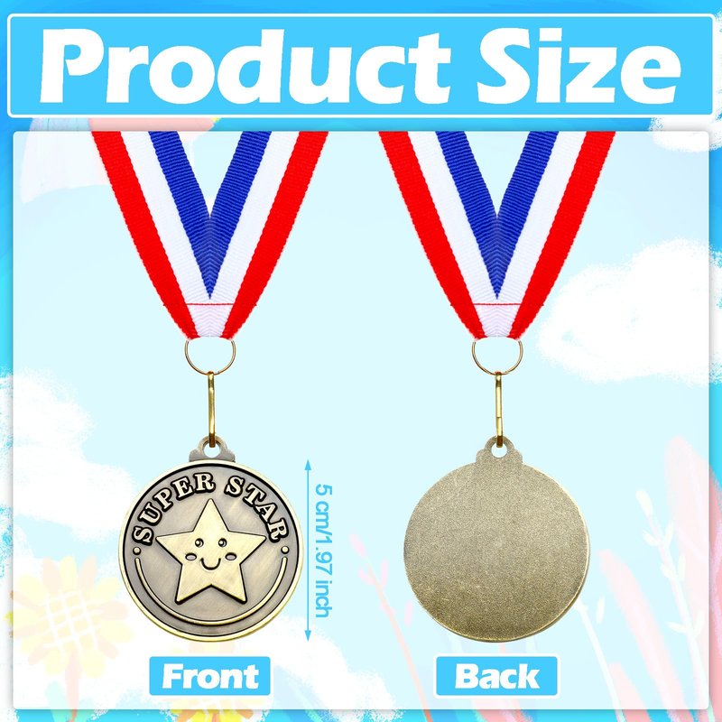 Remuuly 30 Pcs 30/60/100 Pcs Super Star Award Medals Hero Stuent Medals Bulk 2'' Gold Award Medallion with Neck Ribbon Metal Trophy Prize Gifts for Competition Party Favor Supplies (Super Star)