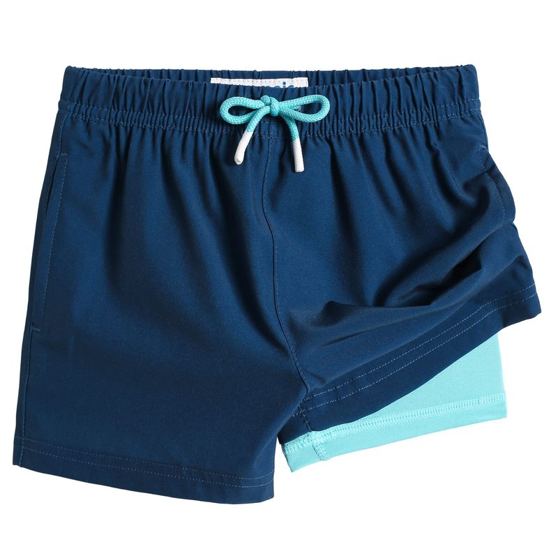 maamgic Boys Swim Trunks with Compression Liner Toddler Stretch Swim Shorts Quick Dry Swimming Trunks Boxer Brief 2 in 1 Beach Shorts Navy Lake Blue 7