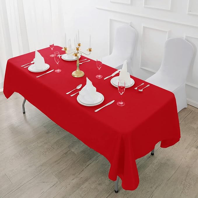 6 Pack Red Tablecloth 90 x 156 Inch Table Cloth for 8 Foot Rectangle Tables, Wrinkle Resistant Washable Polyester Fabric Table Covers for Party, Wedding,Dining,and Banquet