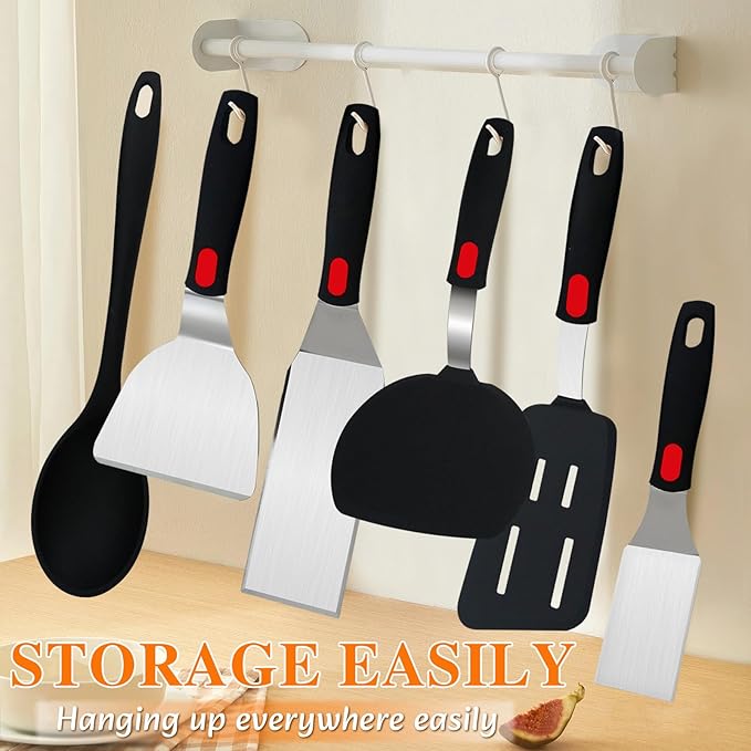 Spatula Set 6-Piece - kitchen utensils set cooking Stainless Steel Turner Set, 600°F Heat Resistant, Metal Spatulas for Griddle/Cast Iron & Nonstick Safe Silicone Tools for Egg, Pancake, Burger