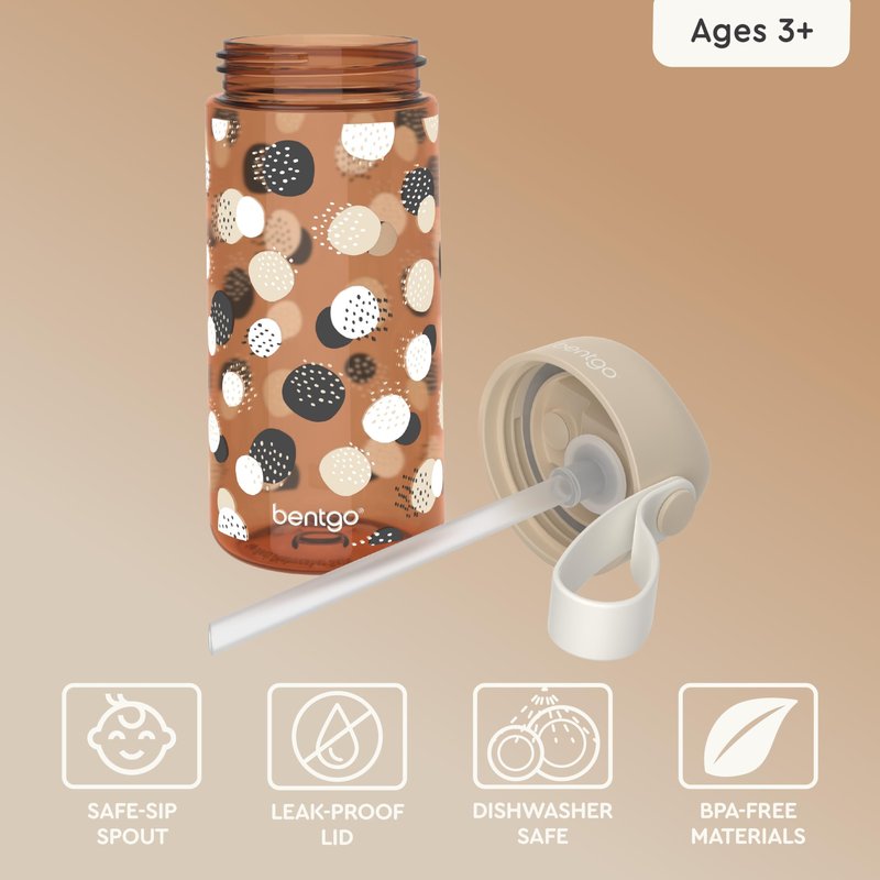 Bentgo Kids Water Bottle (Whimsy & Wonder Collection) - Leak-Proof Durable Tritan 15 oz. Cup for Kids/Toddlers 3+; Flip-Up Safe-Sip Straw for School, Sports, Daycare, Camp & More (Spots & Dots)