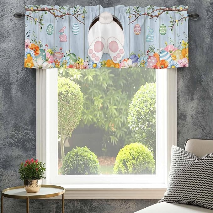 Easter Curtain Valances for Windows, Kitchen Valance Window Treatment, Spring