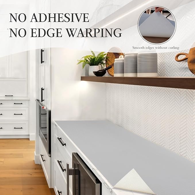Beautysaid Shelf and Drawer Liner for Kitchen Cabinet, Non Adhesive Non Slip Shelf Paper Waterproof Washable Thickened for Dresser Pantry Shelve Bathroom Protector Liner(Light Grey,23.6 in x 10 FT)