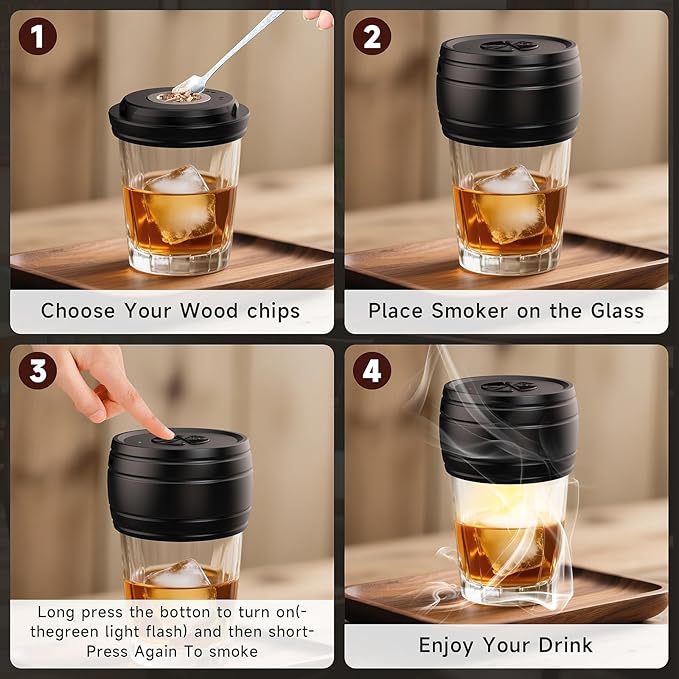 Electric Whiskey Smoker Kit Built-in Lighter, Rechargeable Old Fashioned Cocktail Bourbon Drink Smoker kit with 6 Wood Chips Whisky Kit Gifts for Men Dad Husband Boyfriend Mens