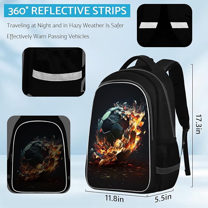 School Backpack for Boys - Soccer Boys Backpack for Kids Children Teens Elementary Middle School - Students Bag for Ages 6-18,17″Bookbag Multifunctional Large Capacity