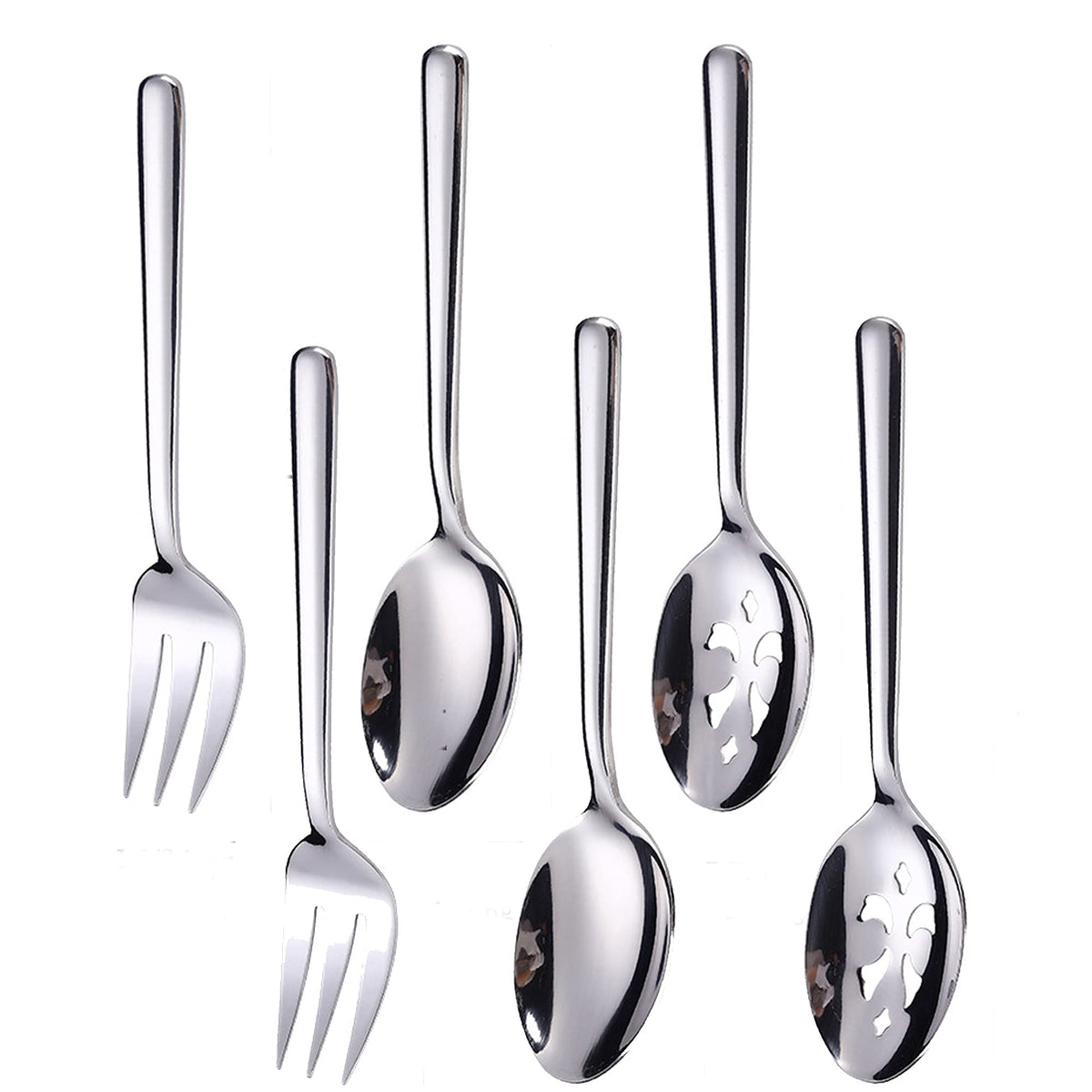 Enwinner Serving Spoons*2 Slot Spoons* 2 Forks *2 Buffet Colander Stainless Steel Banquet Set, Set of 6. Lenght 9"