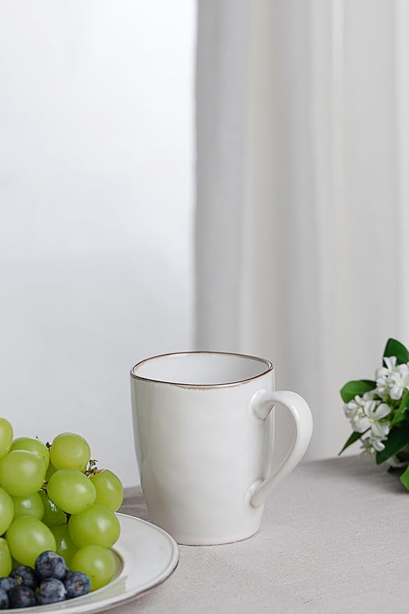 famiware Aurora Coffee Mugs, 14oz Mug Set of 4, Stoneware Mug, Cups for Kitchen, Cappuccino, Latte, Reactive Glaze, Microwave Safe, Scractch-resistant, Pearl White