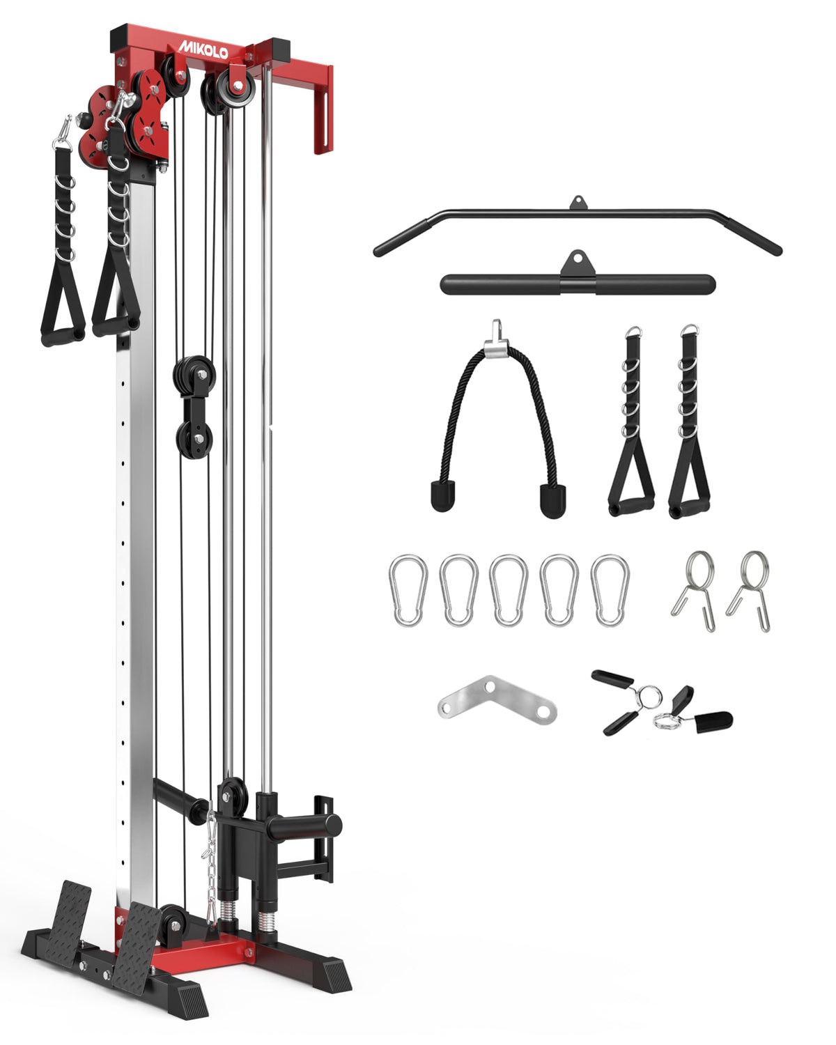 Mikolo Wall Mount Cable Station, Cable Crossover Machine with Dual Pulley System and 19 Adjustable Positions for Home Gym Fitness Equipment, Red
