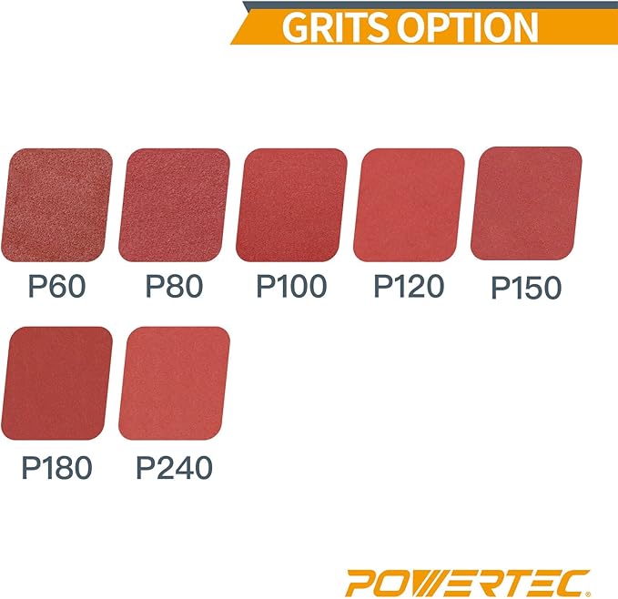 POWERTEC 45818, 6" x17 Holes, 180 Grit, A/O Hook and Loop Disc for Festool RO150 / ETS 150 Sander, Red, 50PK