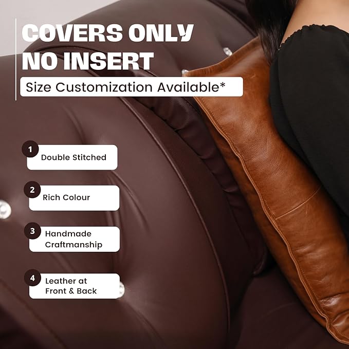 D DOLLY LAMB Lambskin Leather Pillow Cover - Sofa Cushion Case - Decorative Throw Covers for Living Room & Bedroom, 14x14 Inches - Tan Orange Box Pack of 1