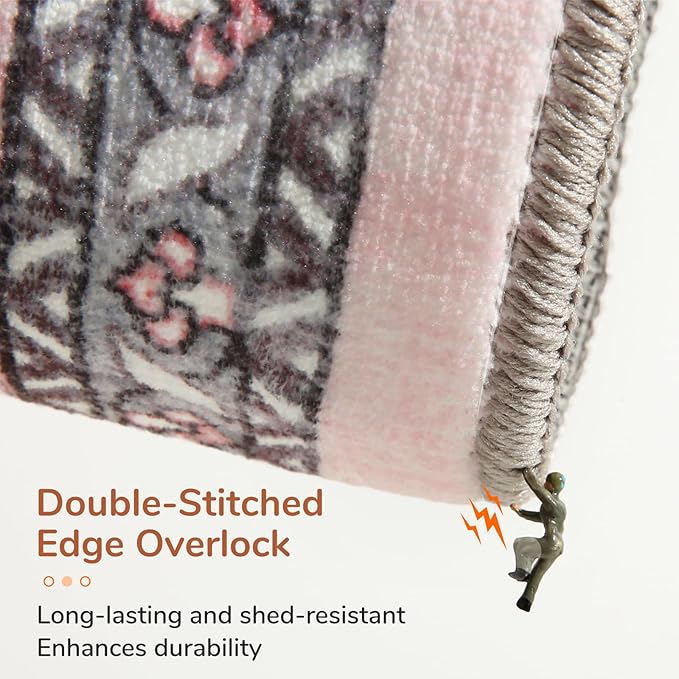 OPPODREAM Thin 10x14 Area Rugs, Washable Rugs 10x14 with Non Slip Backing, Low-Pile Faux Cashmere 10 x 14 Carpet, Pink & Cream