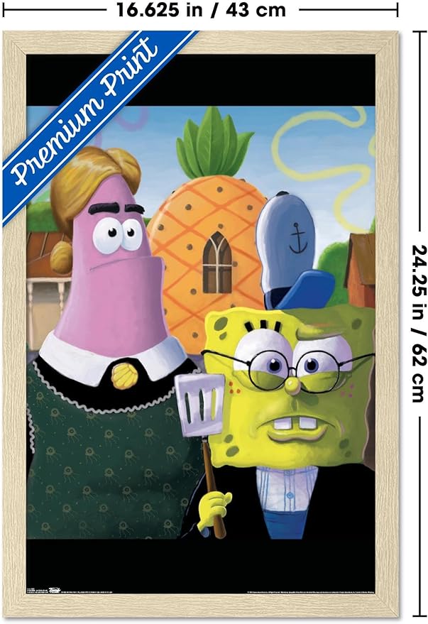 Trends International Nickelodeon Spongebob Squarepants - American Gothic Wall Poster, 22.4L x 14.7W, Blonde Framed Version