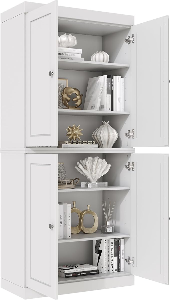 Palace Imports Solid Wood Bookcase - 6-Tier Bookshelf, 71.5” H - White, Wooden Cabinet Doors & Adjustable Shelves, Tall Bookcase for Living Room, 100% Renewable Eco-Friendly Wood, Made in Brazil
