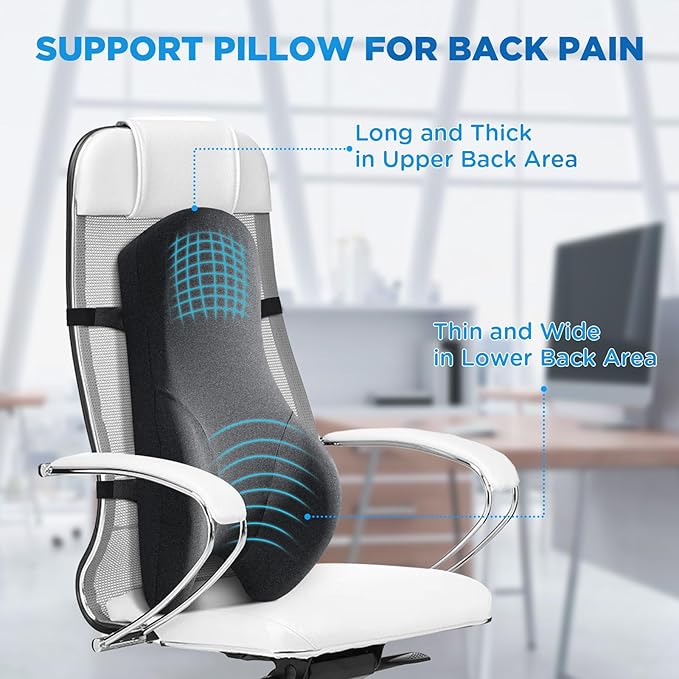 Teemour High Back Support Pillow for Office Chair, Fully Support Back Cushion - Memory Foam Lumbar Support Pillow for Offfice Chair, Desk, Gaming Chair, Promotes Posture Pain Relief Adjustable Straps