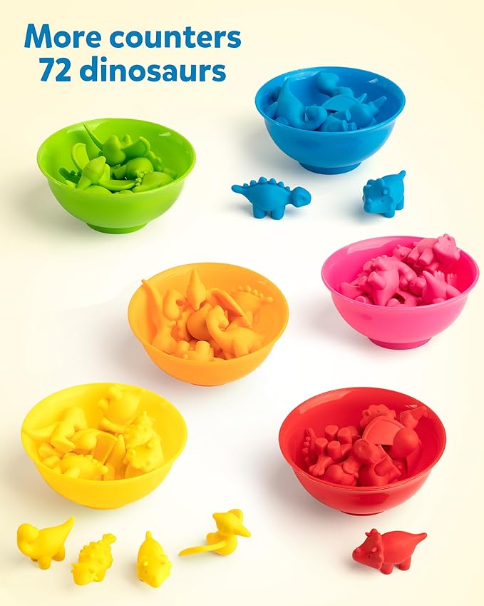 Coogam Counting Dinosaur Sorting Toy Set, Color Matching Classification Game, Montessori Fine Motor Skill Preschool Educational Montessori Learning Toys for 3 4 5 Years Old