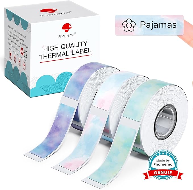 Phomemo D30 Label Maker Tape, Black on Colorful Starry Sky Patterns Sticker Thermal Label Paper, Self-Adhesive Label Tape, 0.47" 12 x 40 mm (0.47 x 1.57 Inch) 3-Rolls