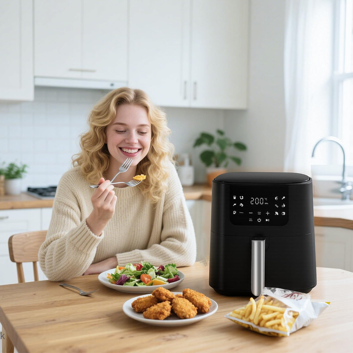 Qido Air Fryer, 5.28 QT Square Airfryer, 400°F Fast Heating Air Fryers Oven with One-Touch Presets, Auto-Off, Dishwasher-Safe Nonstick Basket, Multiple 8 in 1 Function, Compact Black