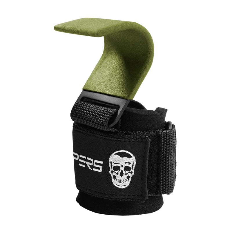 Gymreapers Weight Lifting Hooks (Pair), Heavy Duty Power Wrist Straps Hand Grip Support For Deadlifts, Pull Ups, Shrugs - Gym Gloves For Men and Women (OD Green)