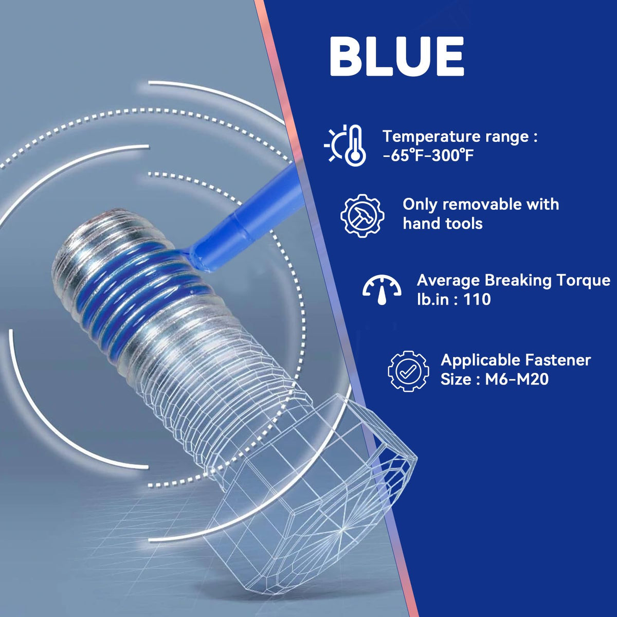 Thread Lock Blue and Red, Threadlocker Medium and High Strength, Thread Locker for Nuts, Bolts, Fasteners and Metals, Against Losening and Leakage (50 mlx2)