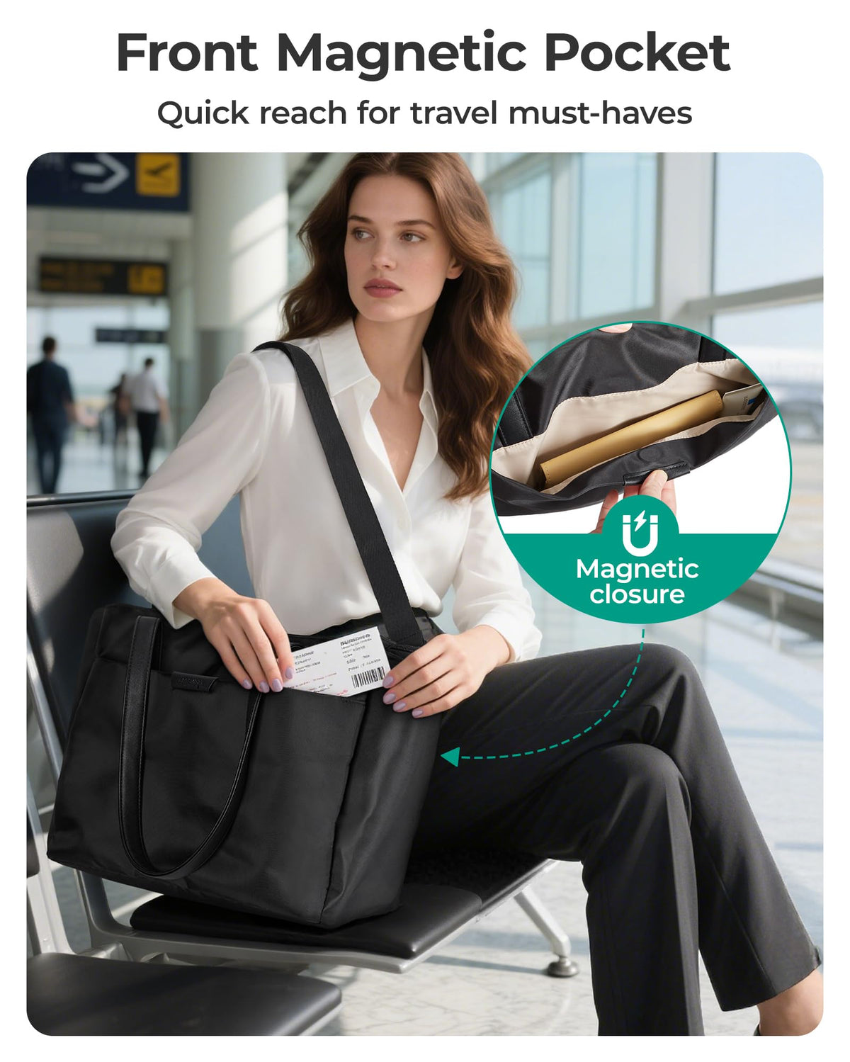 BAGSMART Tote Bag for Women Work, Large Tote Bag with Zipper Teacher Tote with Compartments, Work Tote Women's Purse Shoulder Handbag with Strap for Travel