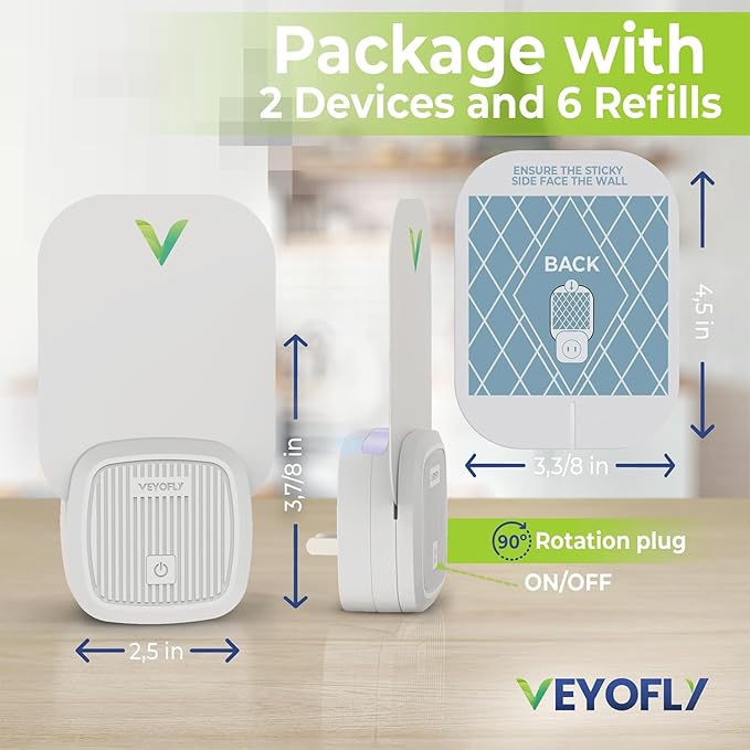 VEYOFLY (Starter Kit) Fly Catcher Indoor, Fly Trap, (2 Device + 6 Refills) Fruit Fly Traps for Indoors, Gnat Traps for House Indoor, Bug Killer, Fly Trap, Plug in Light Flying Insect Trap
