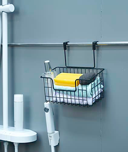 JUNCHU CHERRY Wire Hanging Storage Basket 2 Packs, Wall Mounted Kitchen Bathroom Storage Basket, Home Multi-Functional, no Punching, Bearing Strong, Suitable for Home, Office,Black - color: Black