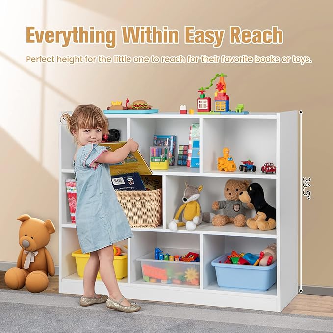 NAFORT 8-Cube Organizer Storage Cabinet, 3-Tier Bookshelf,Low Displaycase, Wooden Bookcase for Bedroom/Preschook/Classroom/Office, White