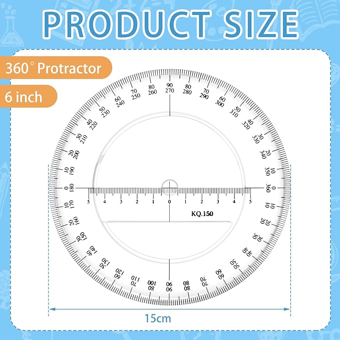 Zonon 2 Pack 6 Inch Protractor, Multifunctional Drawing Ruler Rotatable Mathematical Function Math Geometry Ruler Set, 360 Degree Protractor, Drafting Tools, Large Circle Protractors(Classic)