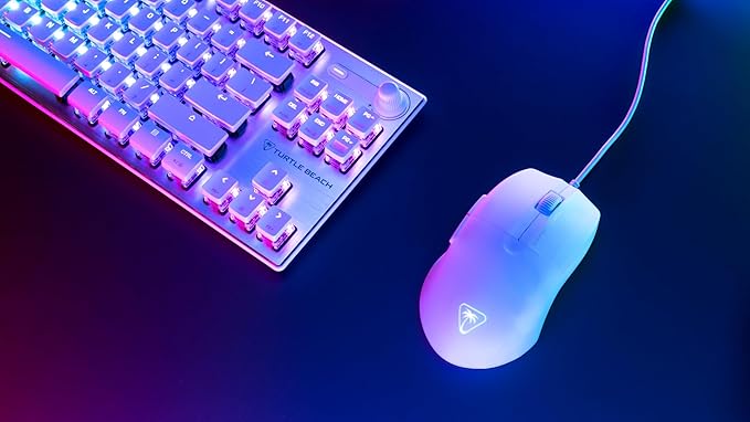 Turtle Beach Pure SEL Wired RGB Gaming Mouse, Ultra-Light 49g Ergonomic Design, 8000 DPI Optical Sensor, Mechanical Switches, Pretension System, Pure PTFE Glides, AIMO RGB Lighting – White