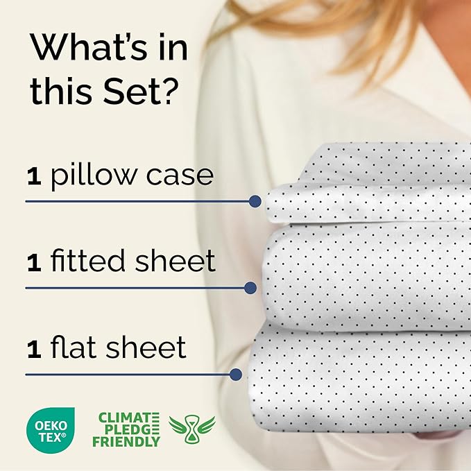 Black Polka Dots Bed Sheet Set – 1 Flat & 1 Fitted Sheet & 1 Pillowcase w/ Deep Pockets – Polka Dot Bedding - Wrinkle & Fade Resistant - Soft, Breathable & Cooling - Comfy, Luxury Bed Set - Twin Size