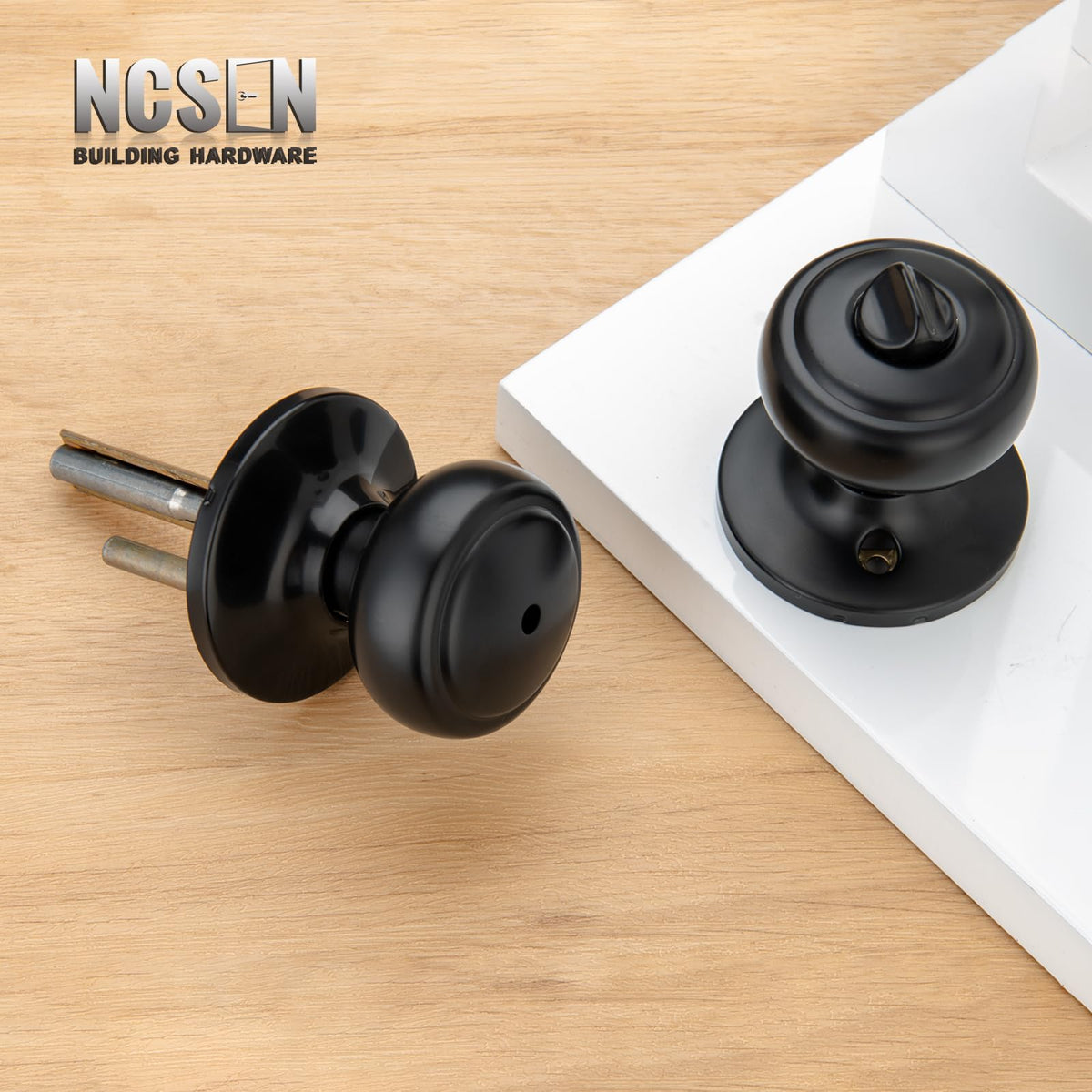 NCSEN Matte Black Door Knobs,Interior Door Knob with Lock,Coastal Style Door knob for Privacy and Bedroom (Bath or Privacy)