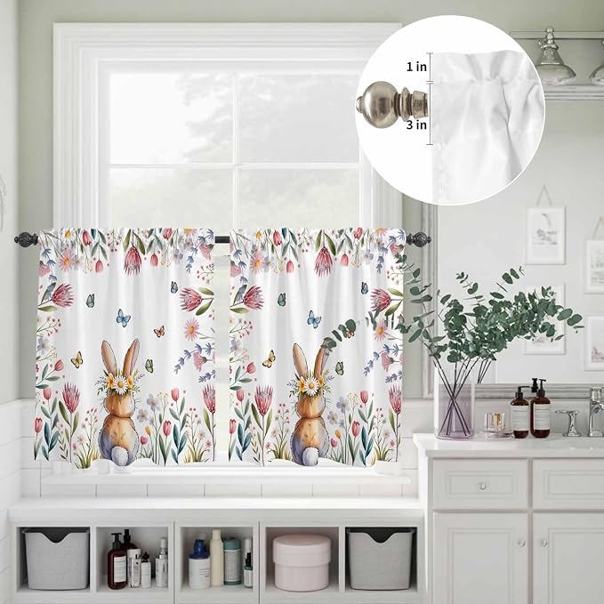 Kitchen Curtains Tiers and Valance Set of 3, Easter Light Filtering Window
