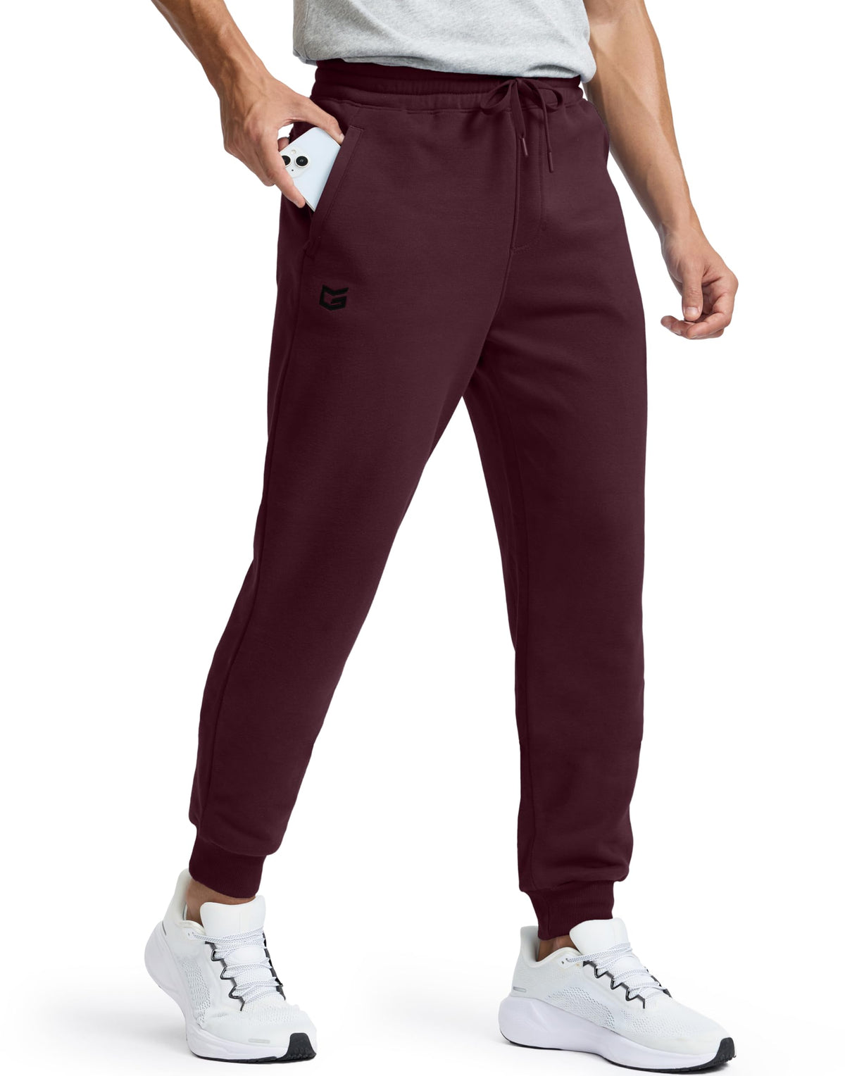 G Gradual Men's Cotton Fleece Lined Joggers with Zipper Pockets Athletic Running Workout Gym Sweatpants Winter Warm Pants Wine