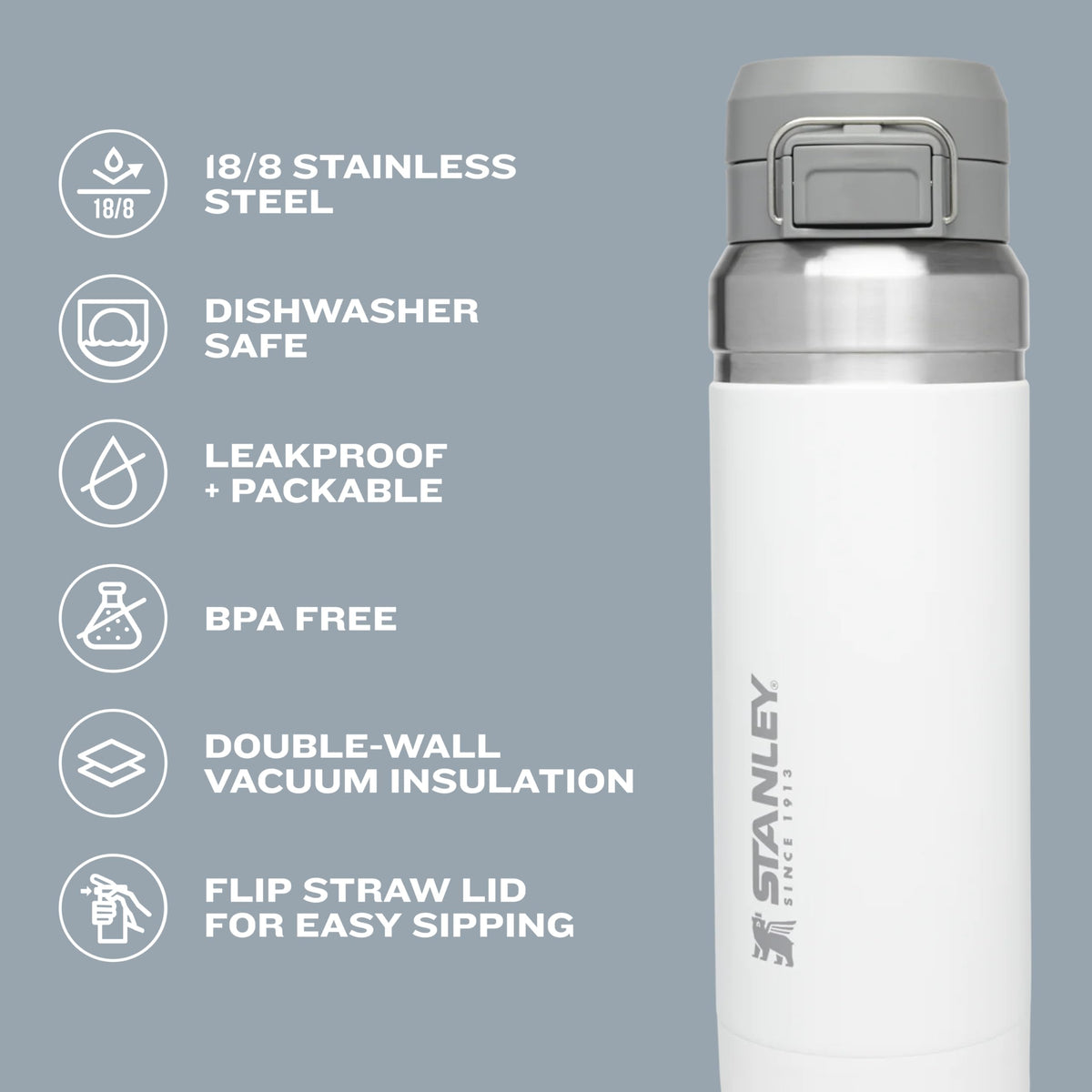 Stanley Quick Flip GO Water Bottle 24 oz | Push Button Lid | Leakproof and Packable for Travel and Sports | Insulated Stainless Steel | BPA-Free | Pool