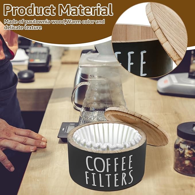 Coffee Filter Holder, Wooden Large Capacity Rustic Coffee Filter Storage Case