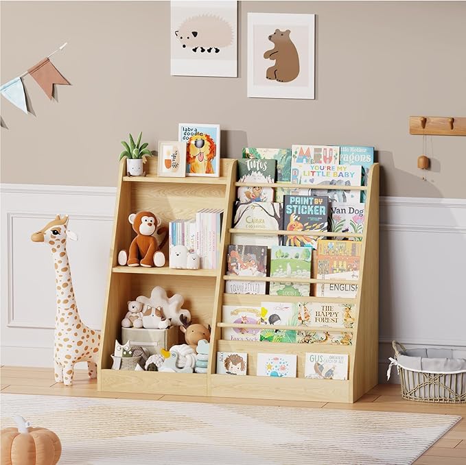 Lkeiyay 5 Tier Kids Bookshelf,Baby Bookshelf,Toy and Book Storage for Kids,Book Display Shelf,Natural