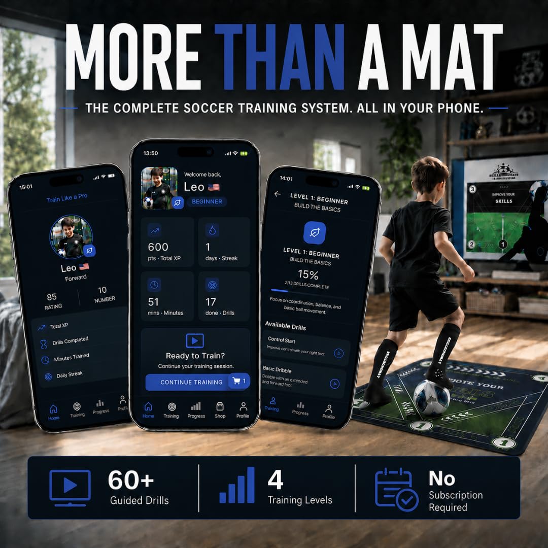 SkillZone Soccer Training Mat – Soccer Dribbling & Footwork Trainer with SkillZone Interactive Training Hub | Soccer Skills & Ball Control Practice for Kids & Teens | Indoor & Outdoor Agility & Coordination Training System (Galaxy Dribble - Match Kit)