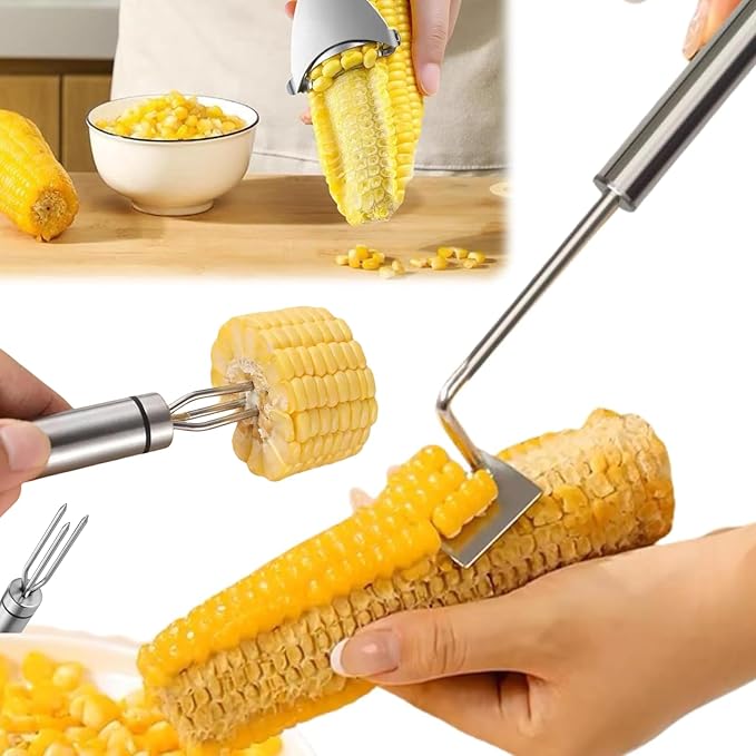 Corn Peeler 3PCS Stainless Steel Corn Peeler,Stripper Tool and Corn Holder Set 2026 Corn Planer Cutter Thresher Scraper,Peel Corn Cob Separator Quick