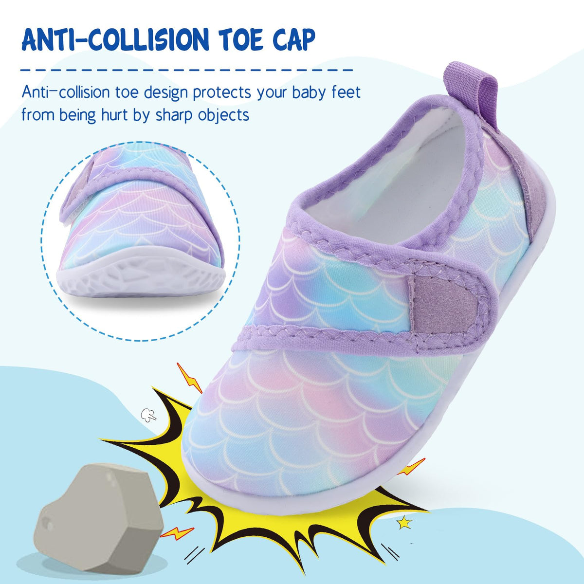 LeIsfIt Toddler Water Shoes Boys Girls Barefoot Aqua Socks Kids Breathable Quick-Dry Swim Shoes for Beach Pool Surf, Purple Scale, 7 Toddler