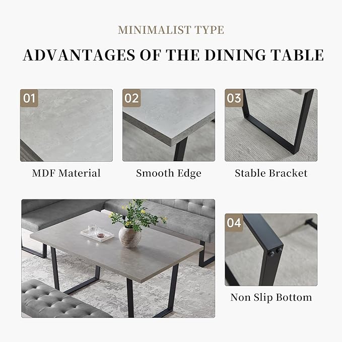 Rectangular Kitchen Dining Table, Space-Saving Rectangular Design, Thickened MDF Sturdy Structure, Suitable for Dining Room Kitchen Restaurant (Table)