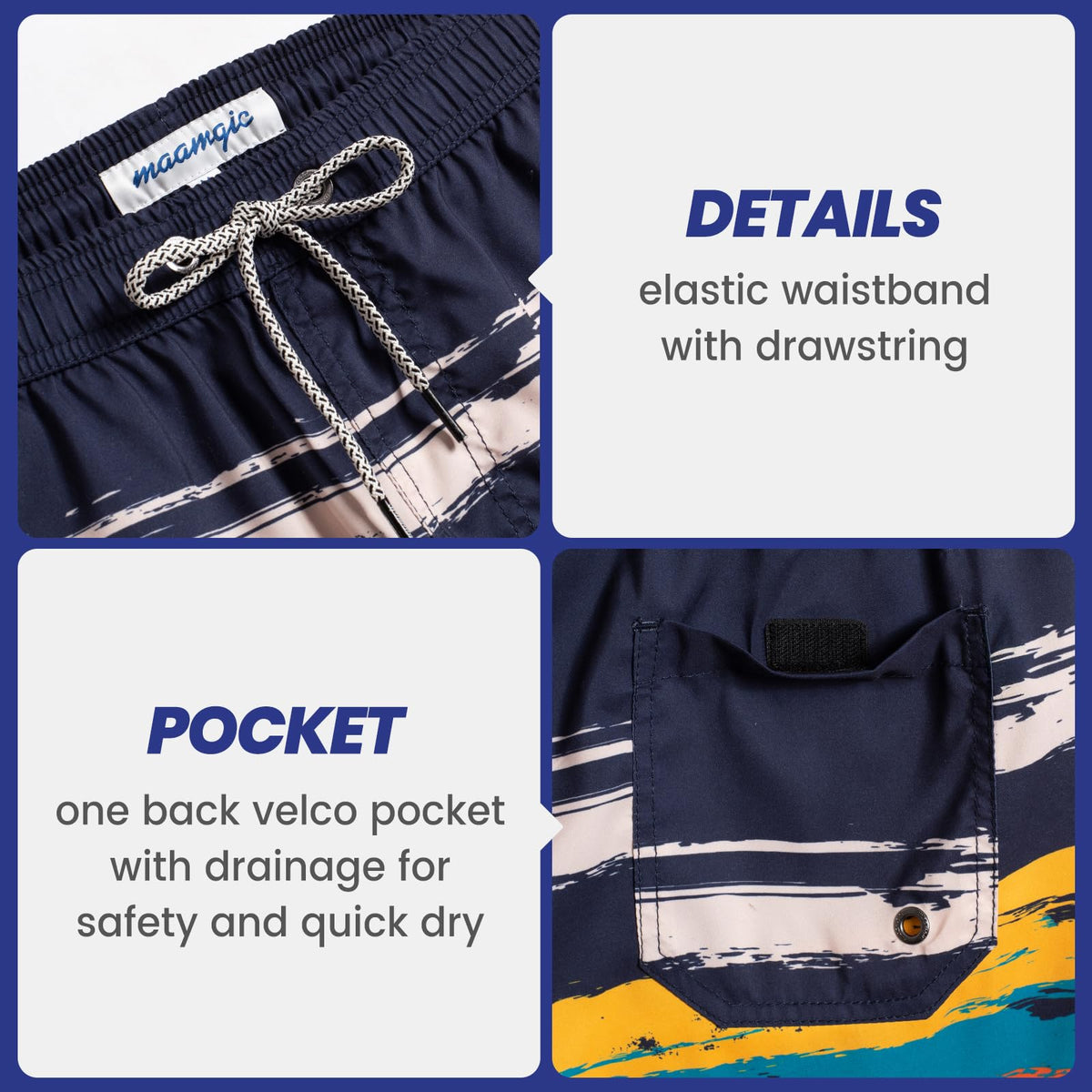 maamgic Mens Swim Trunks Quick Dry Swim Shorts with Mesh Lining Funny Swimwear Bathing Suits 7inch Navy Stripes XX-Large