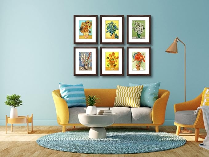 8x10 Picture Frame Set of 6 with Real Glass for Pictures 5x7 with Mat or 8x10 Without Mat, Wall or Tabletop Gallery Photo Frames Walnut