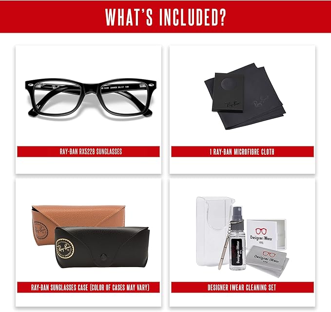 Ray-Ban RX5228 Square Eyeglasses for Men for Women +BUNDLE with ACCESSORY EYEWEAR KIT