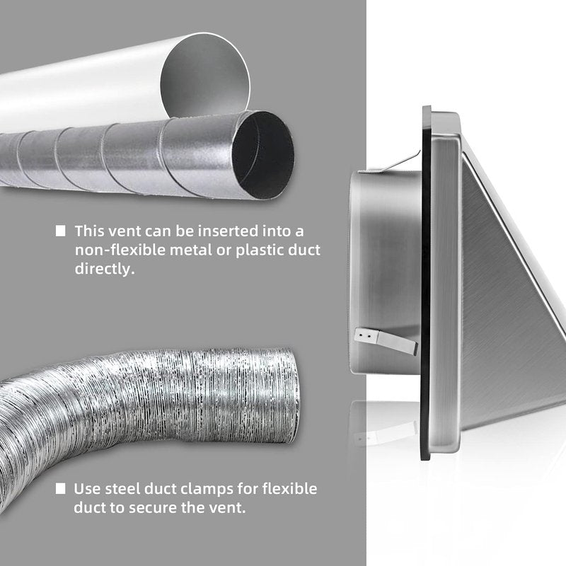FRESH SPEED 4 Inch Dryer Vent Cover Outside Stainless Steel Wall Vent with Removable Cover and Insect Screen Mesh