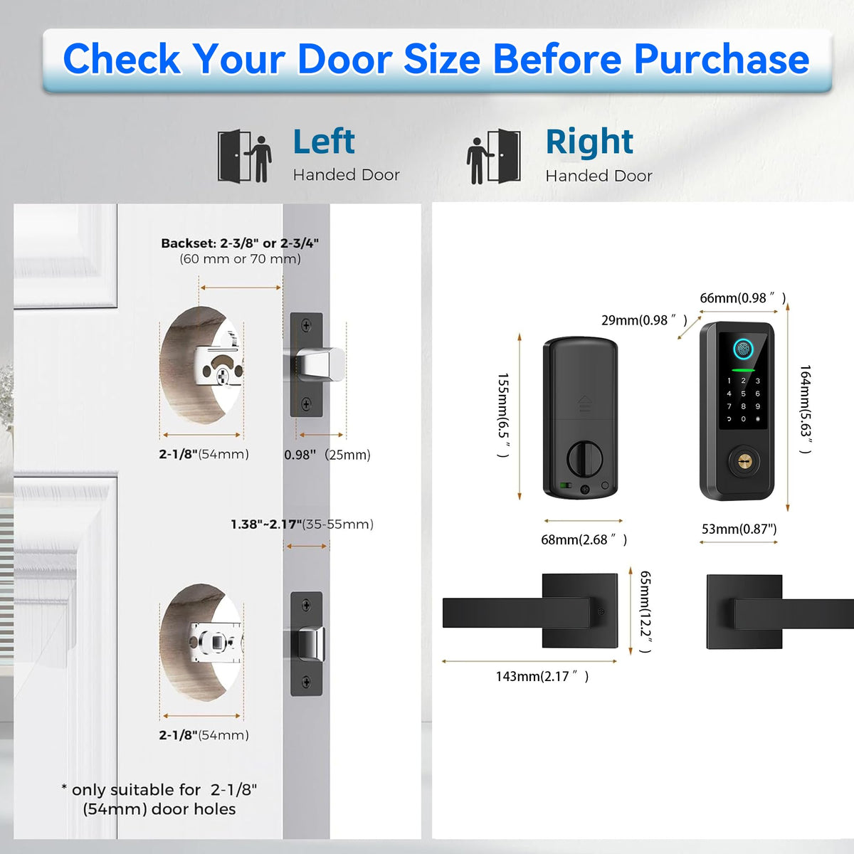 Yosimika Keyless Entry Door Lock with Handle Set,Smart Front Door Lock with Keypad Set,Keyless Entry Digital Deadbolt,Smart Deadbolt with Auto Lock,App Control, Matte Black
