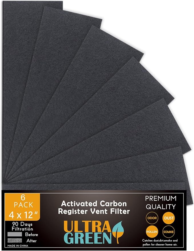 4 x 12 Inch Air Vent Filters Activated Charcoal Carbon Filter Premium Floor