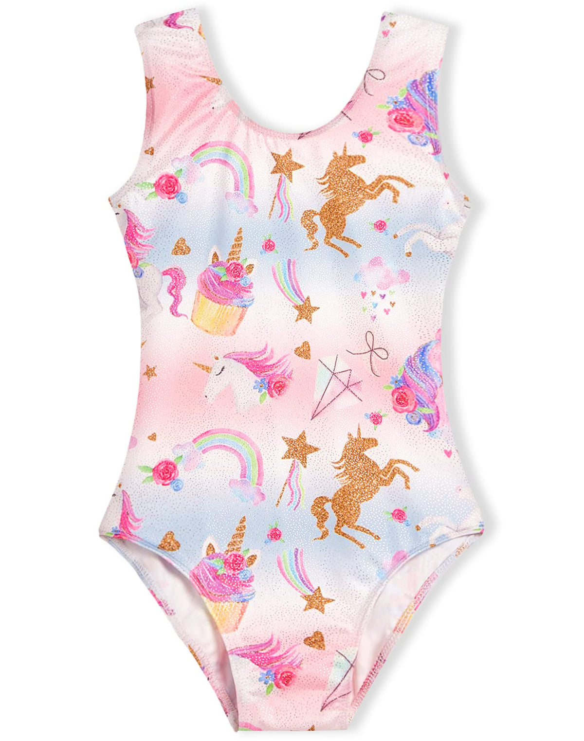 Domusgo Gymnastics Leotards for Girls 6-7 Years Old Pink White Unicorns Sparkly One Piece Tumbling Outfits