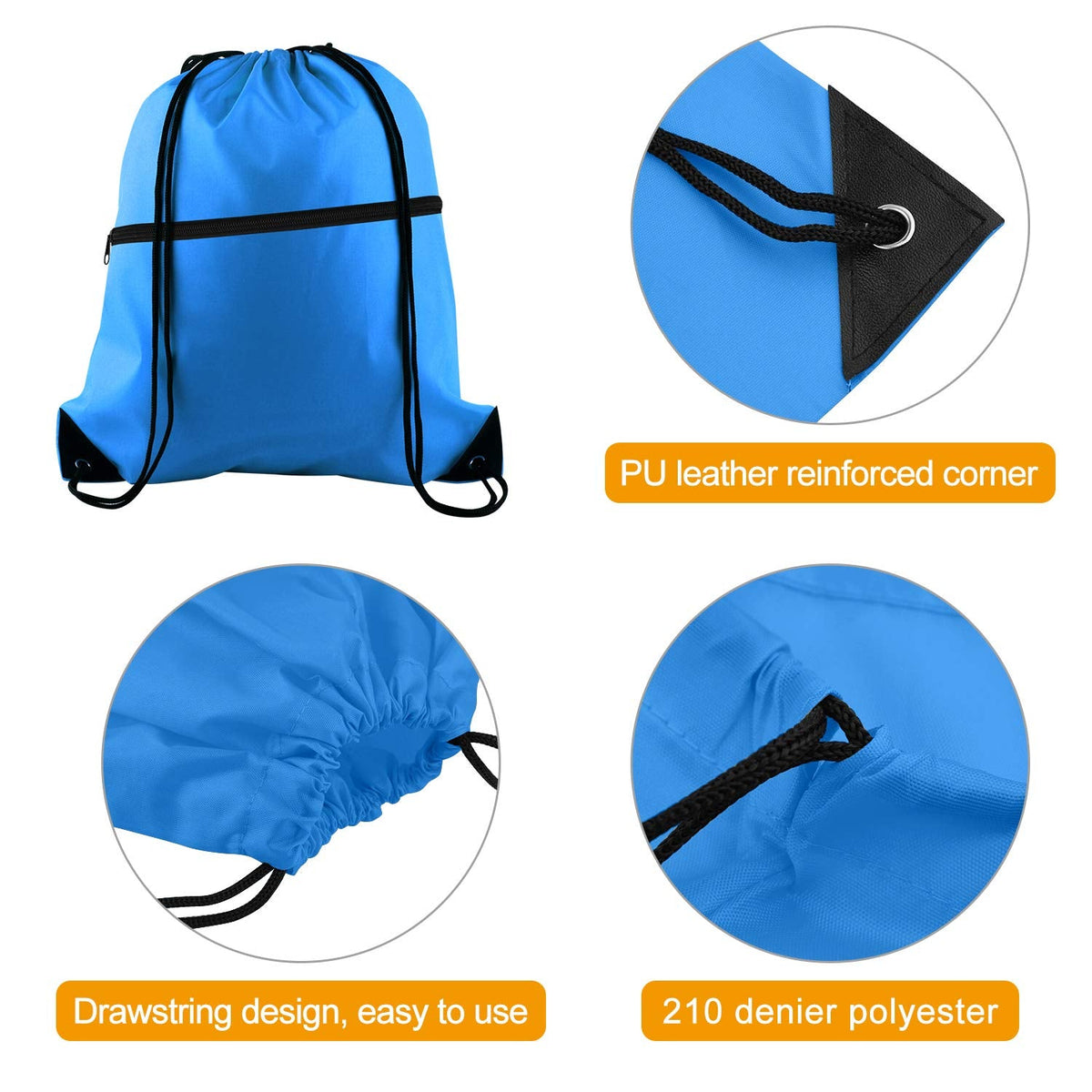 KUUQA 12Pcs Drawstring Bag Sports Gym String Backpack Bulk Cinch Bag Sackpack with Zipper for School Yoga Sport Gym Traveling