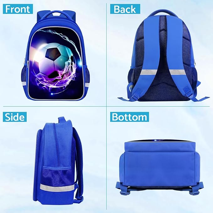 School Backpack for Boys - Soccer Boys Backpack for Kids Children Teens Elementary Middle School - Students Bag for Ages 6-18,17″Bookbag Multifunctional Large Capacity