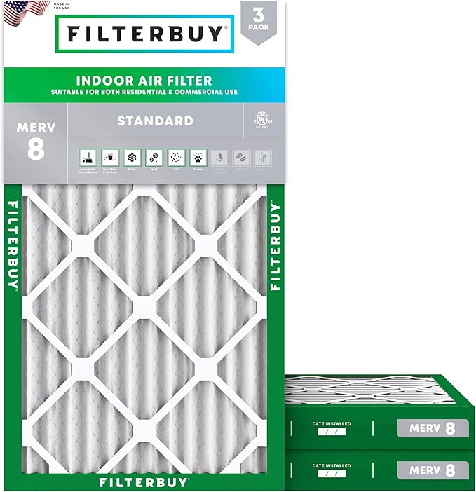 Filterbuy 16x30x2 Air Filter MERV 8 Essential Dust & Allergy Defense,